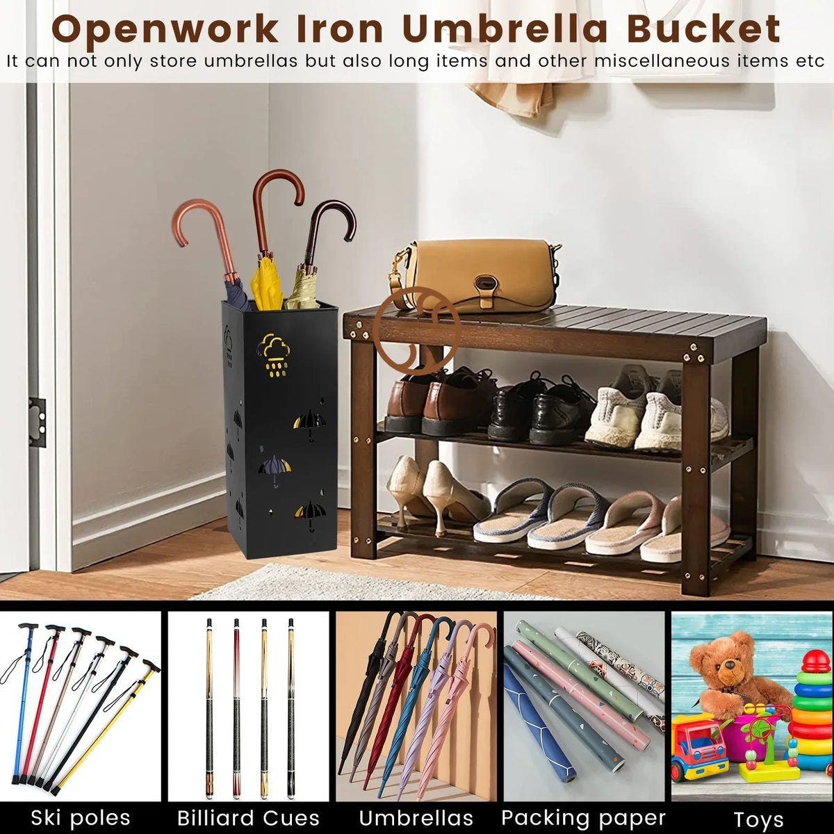 Square Metal Umbrella Stand Rack – Holds 4–8 Umbrellas