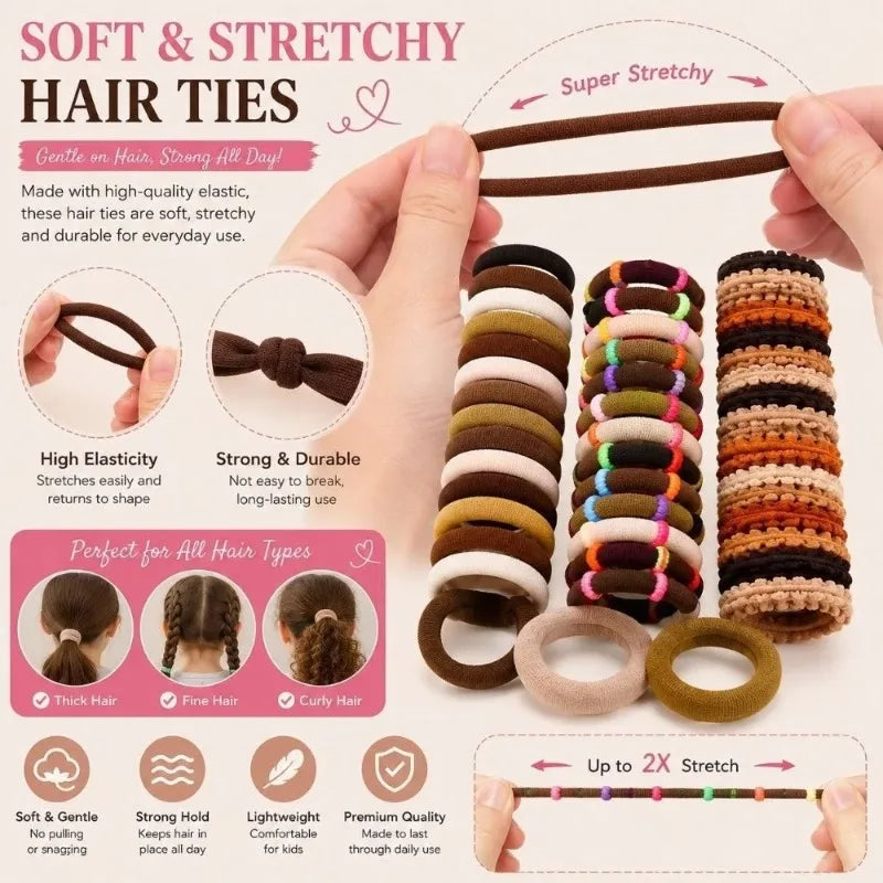 Girls Elastic Floral Bow Hair Bands & Bunny Ear Hair Ties Set