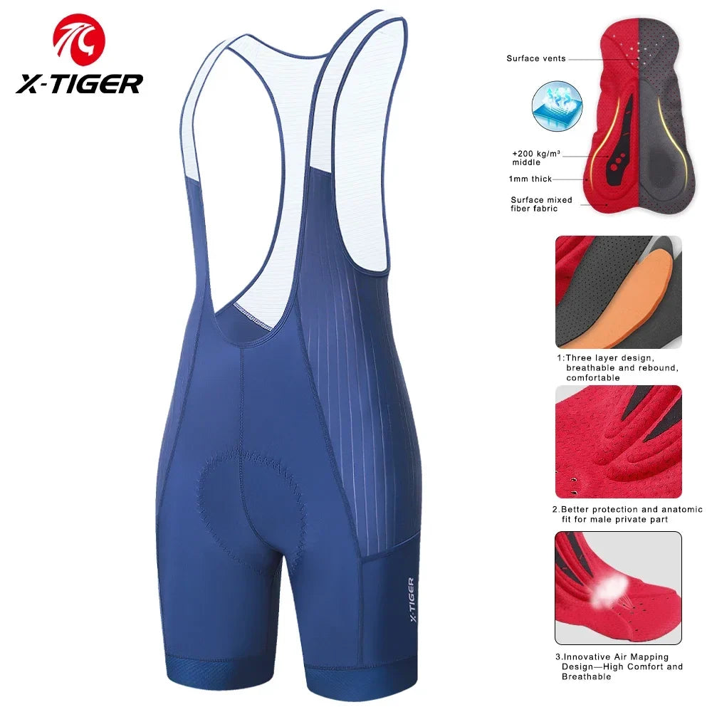 X-TIGER Men's Pro Cycling Bib Shorts | Foam Cushion, Lycra