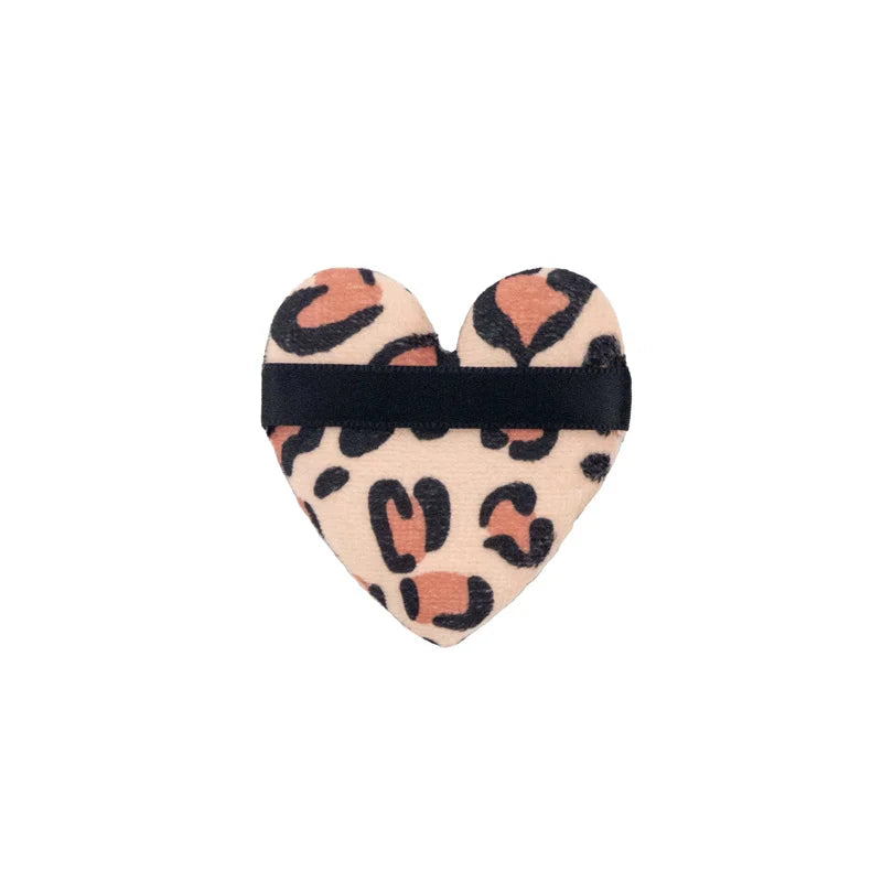 Leopard Print Velvet Powder Puff Set | 3 Shapes, Ribbon Strap