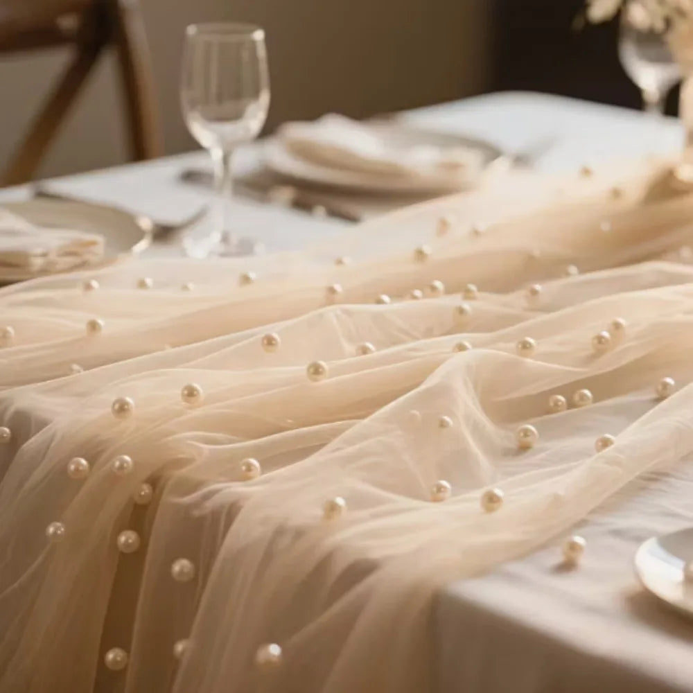 Pearl Tulle Sheer Table Runner 0.75×3M – Wedding & Party Décor