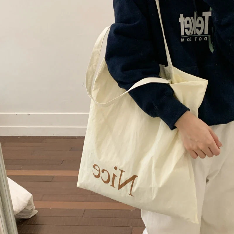 Women's Canvas Shoulder Bag – Korean Style Vertical Tote