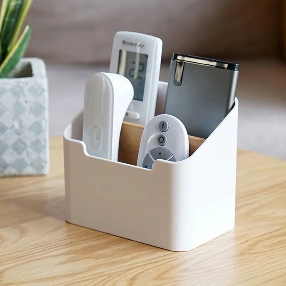 Wooden Remote Control Organizer & Desktop Storage Box