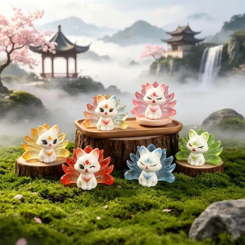 Mini Nine-Tailed Fox Resin Figurine – DIY Charm & Décor