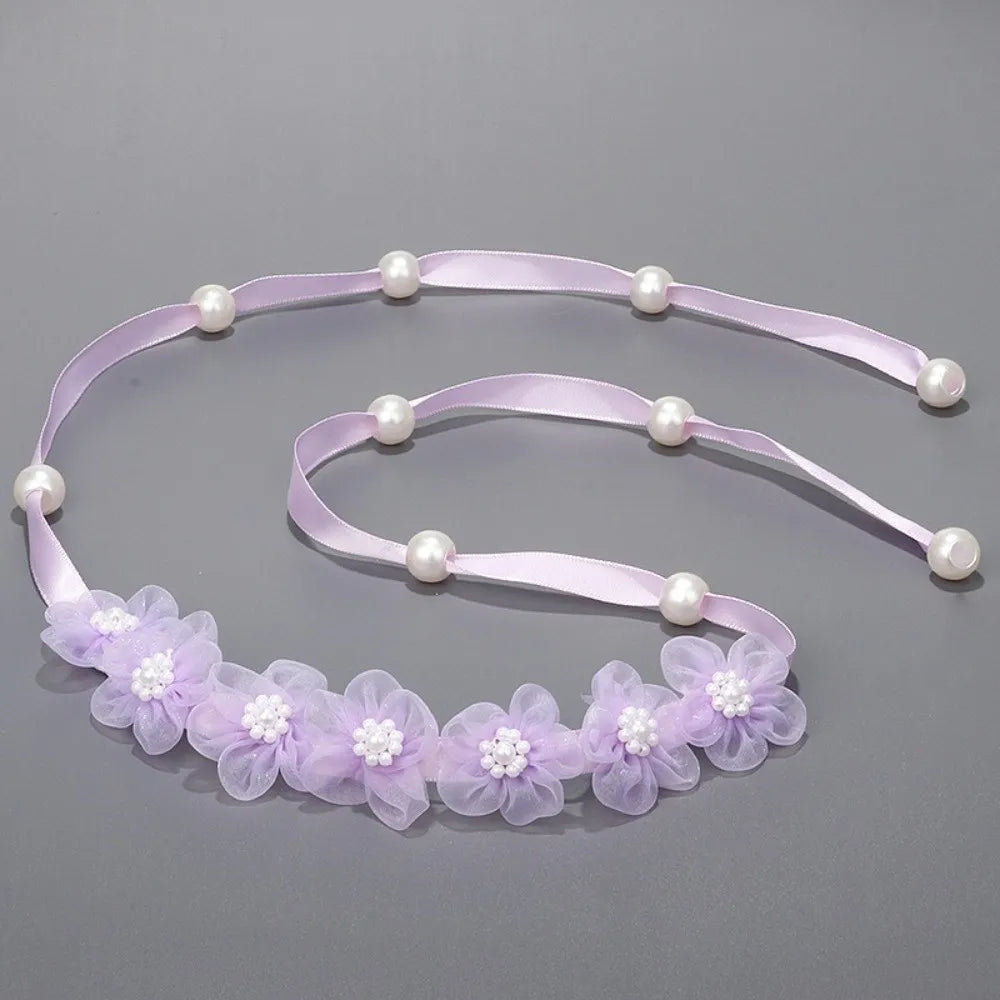 Faux Pearl Flower Headband – Handmade Chiffon Floral Hair Wreath