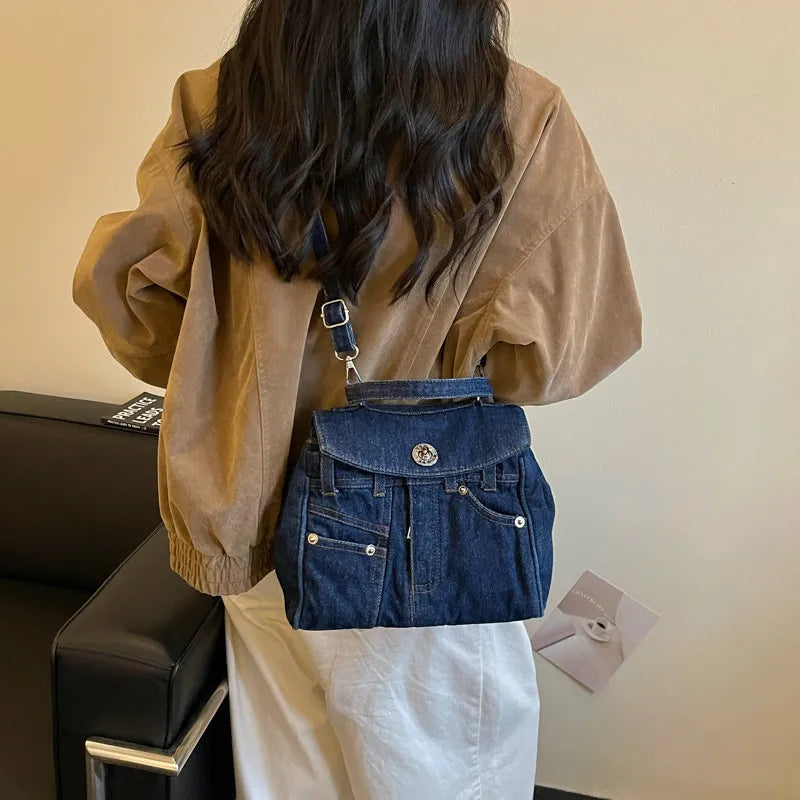 Korean Retro Denim Canvas Shoulder Bag Tote & Backpack