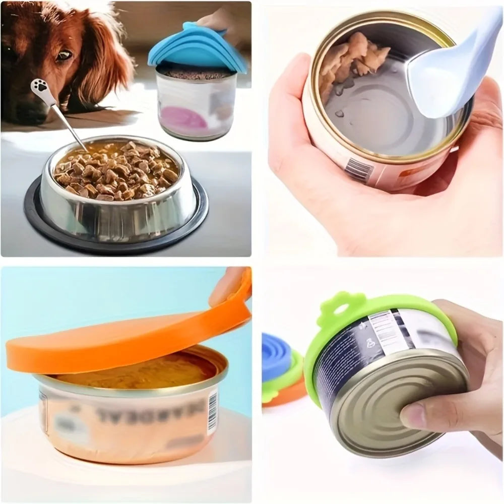 Silicone Pet Food Can Covers with Spoon – 2pc Reusable Set