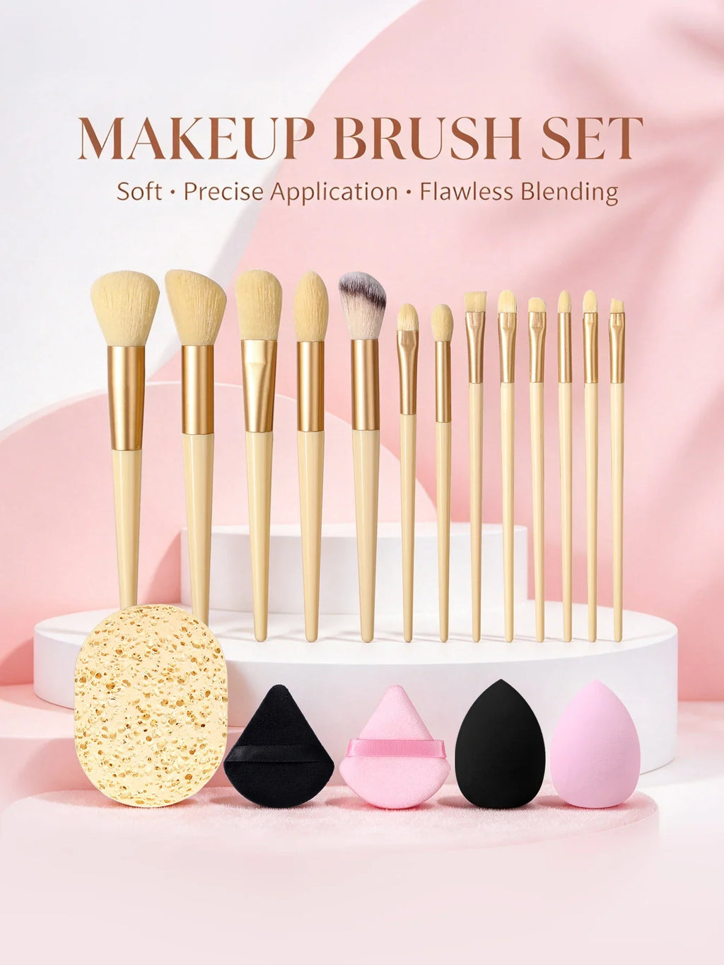 Nixie 18-Piece Makeup Brush Set – Powder, Blush & Eye Shadow