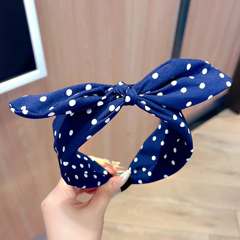 Girls' Wide Bow Headband – Polka Dot Korean Style Hair Band