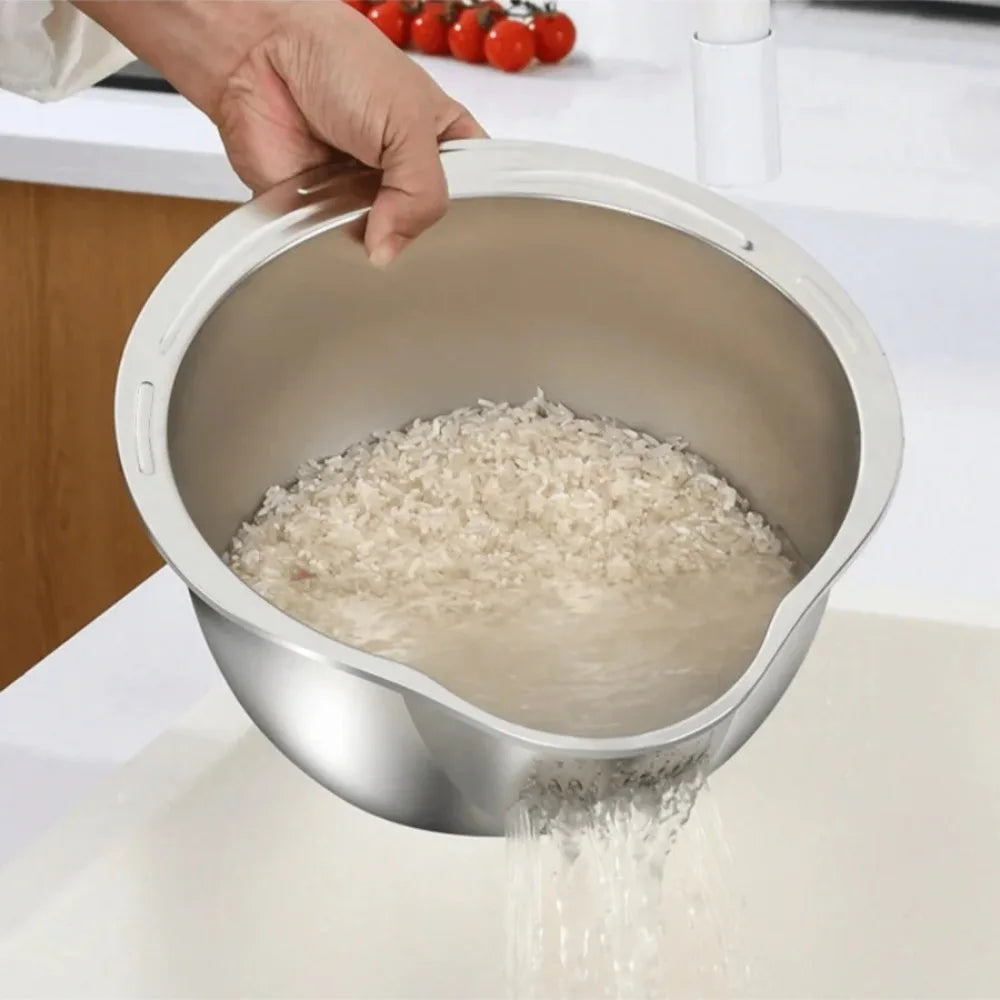 Stainless Steel Rice Washing Bowl & Vegetable Fruit Colander