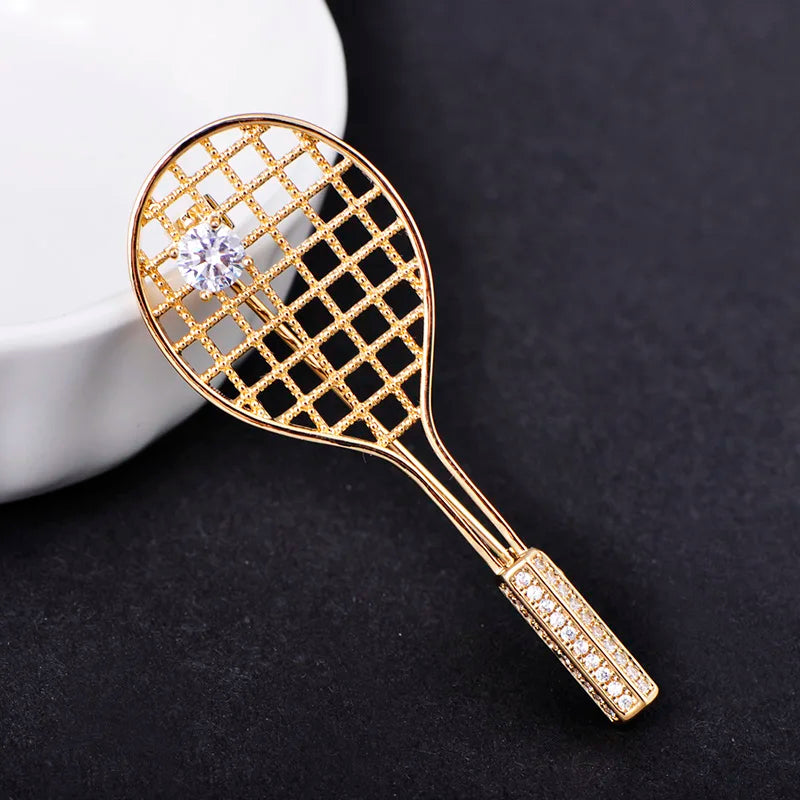 Badminton Racket Brooch – Copper Cubic Zirconia Lapel Pin