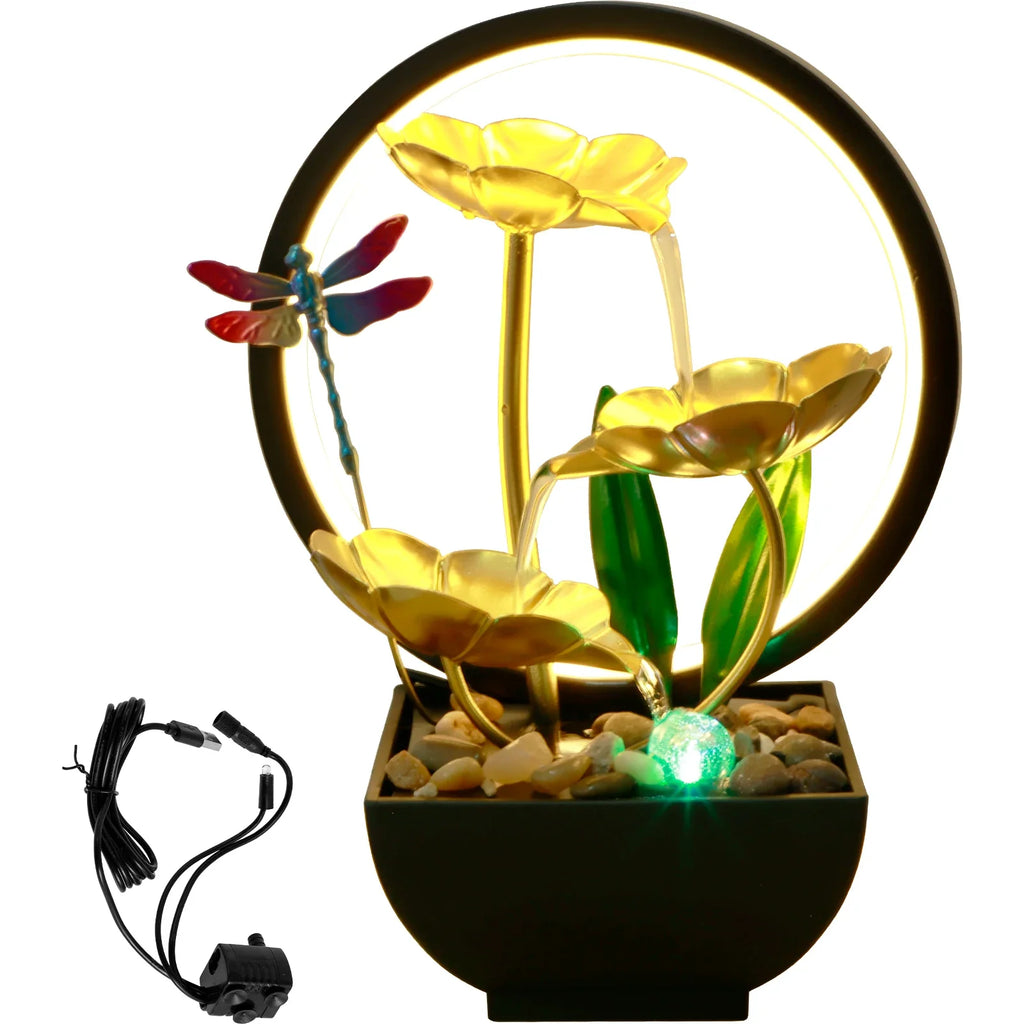 USB Tabletop Water Fountain with LED Ring Light – Zen Decor