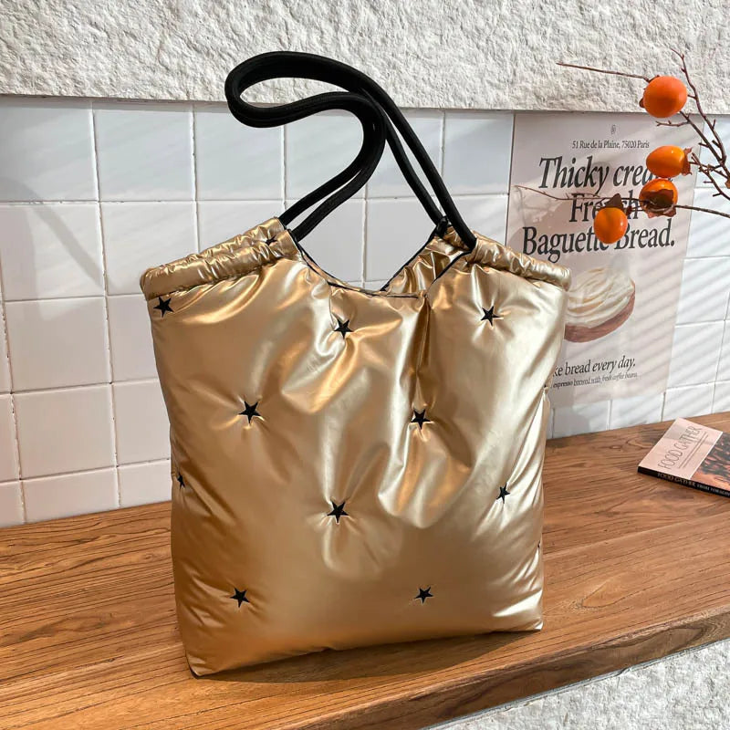 Women's Quilted Tote Bag | Star Pattern Large Shoulder Bag