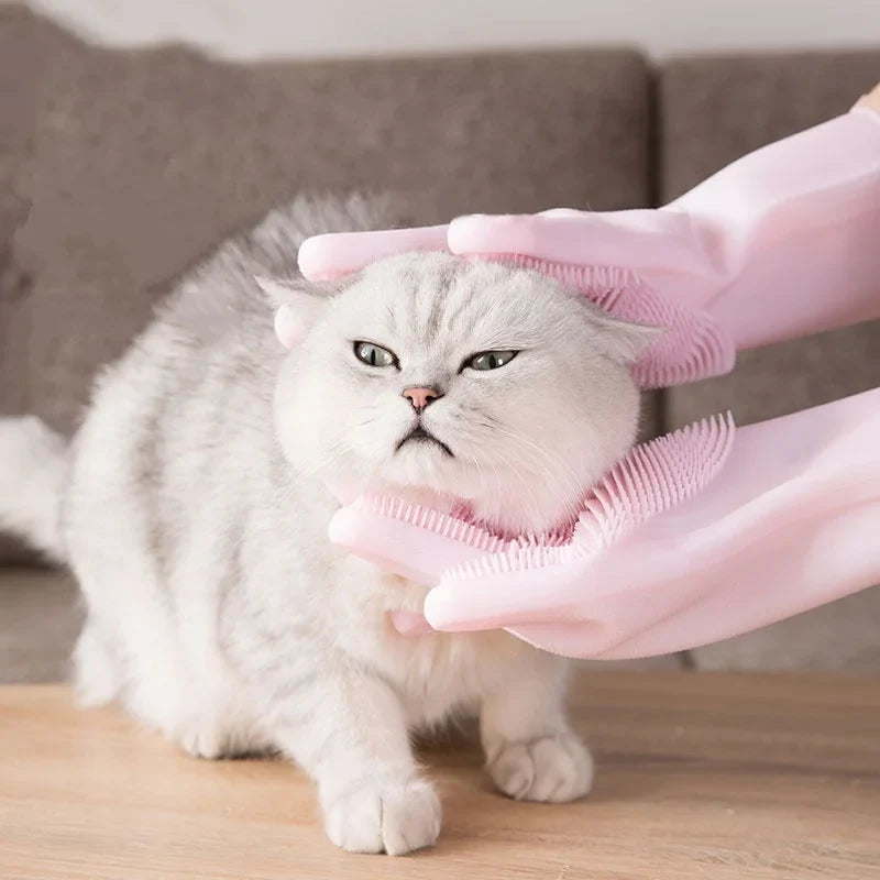 Pet Grooming Gloves – Dog & Cat Bathing Hair Removal Scrubber