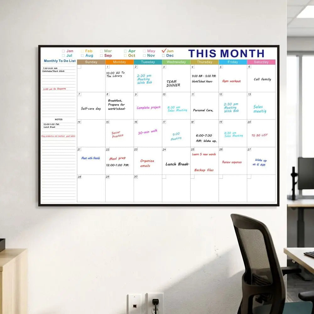 Reusable Dry Erase Monthly Planner Calendar Board 32x48in
