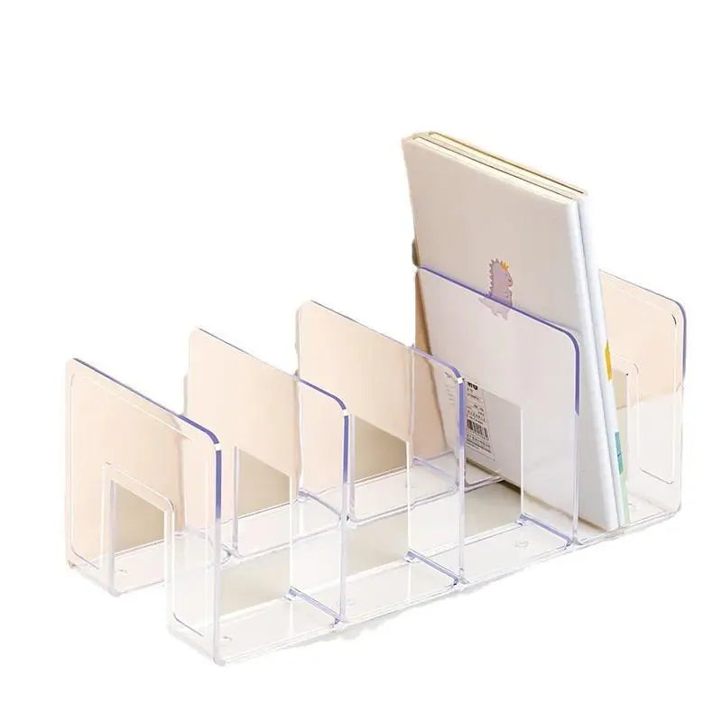 Clear 4-Compartment PVC Desktop Book Organizer Storage Stand