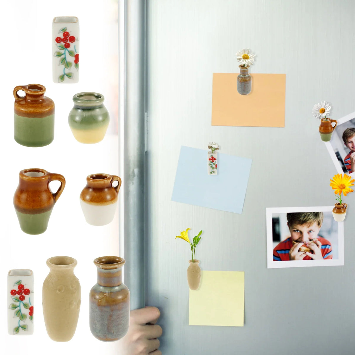 Ceramic Mini Vase Fridge Magnets – 3 or 5 Pcs Plant Décor