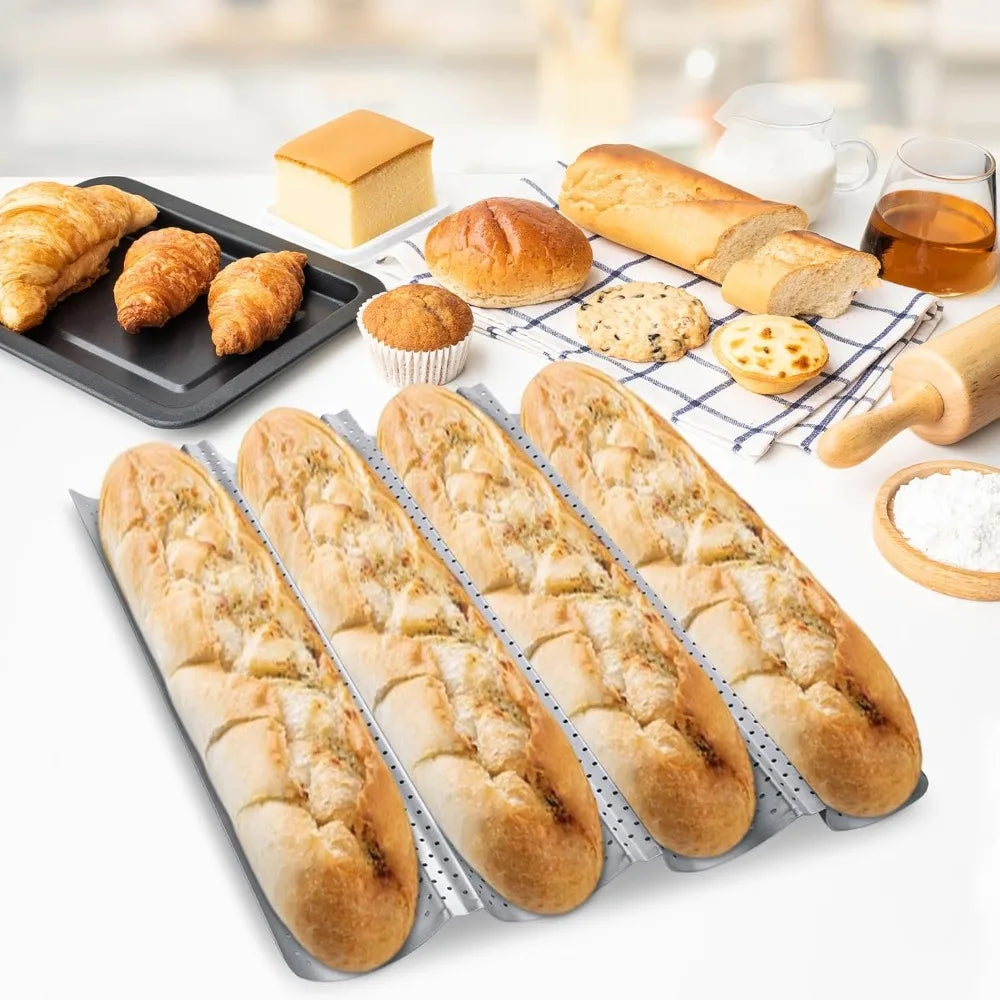 Nonstick Perforated Baguette Bread Pan – 4-Loaf French Bread Tray
