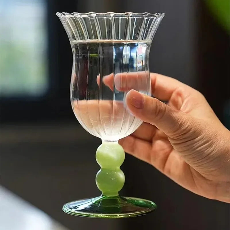 Striped Borosilicate Wine & Cocktail Glass – French Retro Style