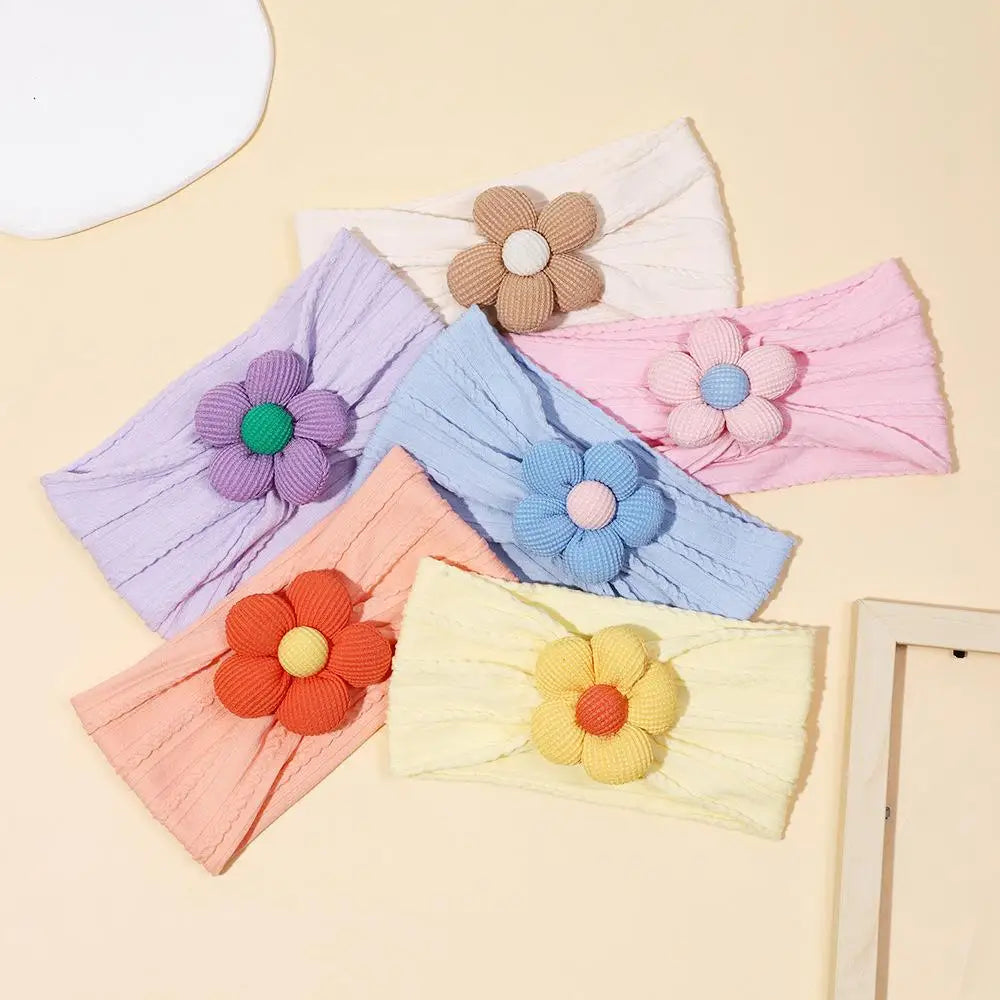 Floral Infant Wide Headband – Soft Stretchy Nylon Baby Head Wrap