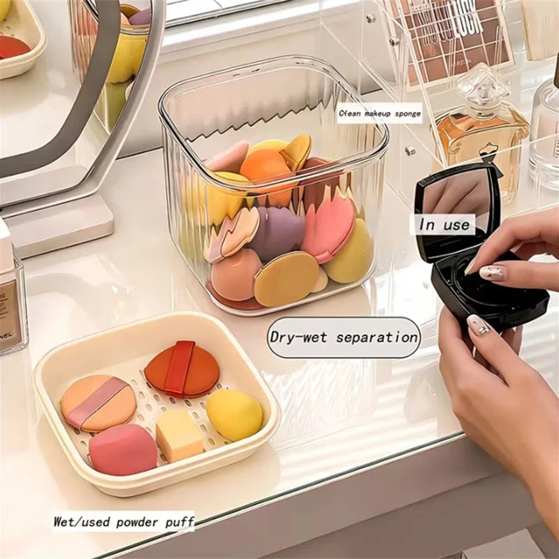 Clear Stackable Makeup Sponge Storage Box with Drain Tray