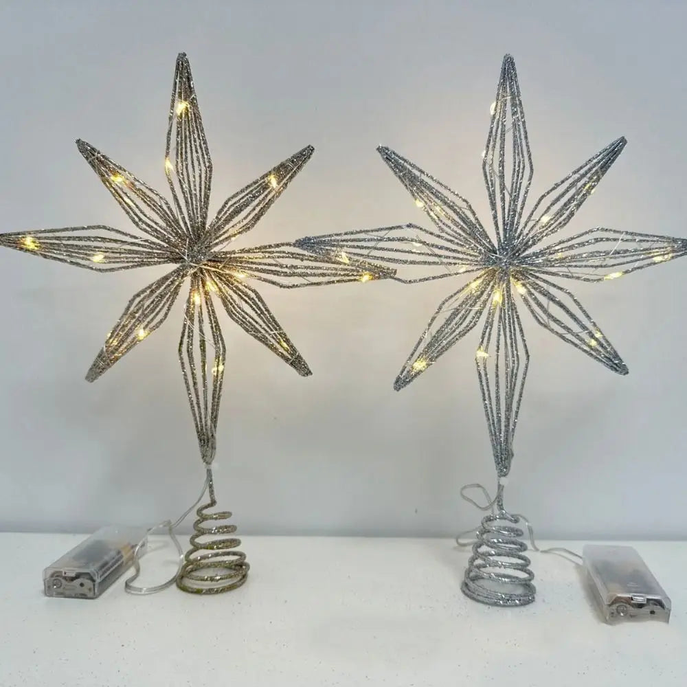 LED Star Christmas Tree Topper Glitter Iron Light Up Décor