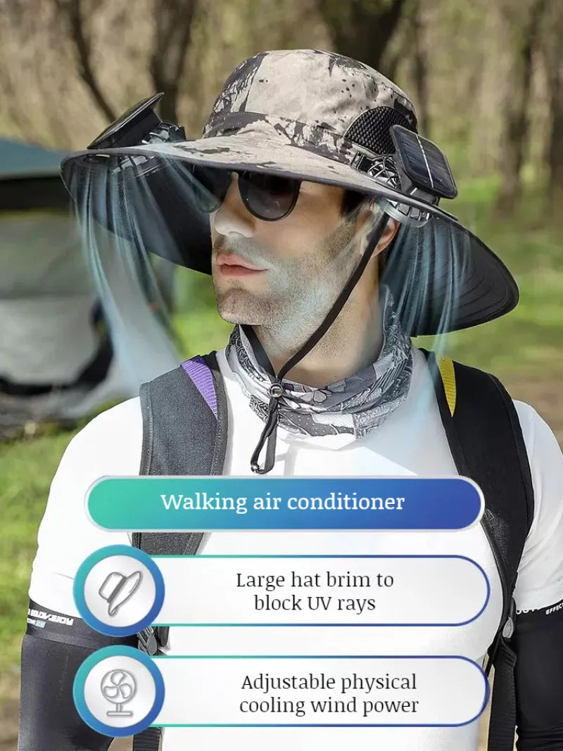 UV Protection Wide Brim Fan Hat – USB Rechargeable Cooling