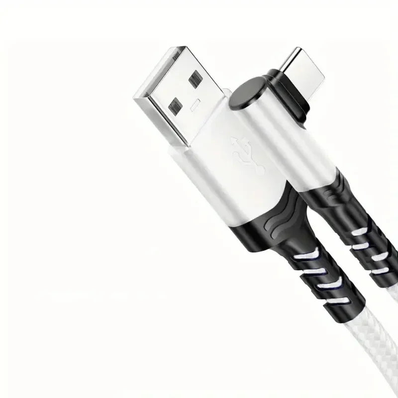 90° Elbow 60W USB-C Fast Charging Cable – 3M Nylon Braided