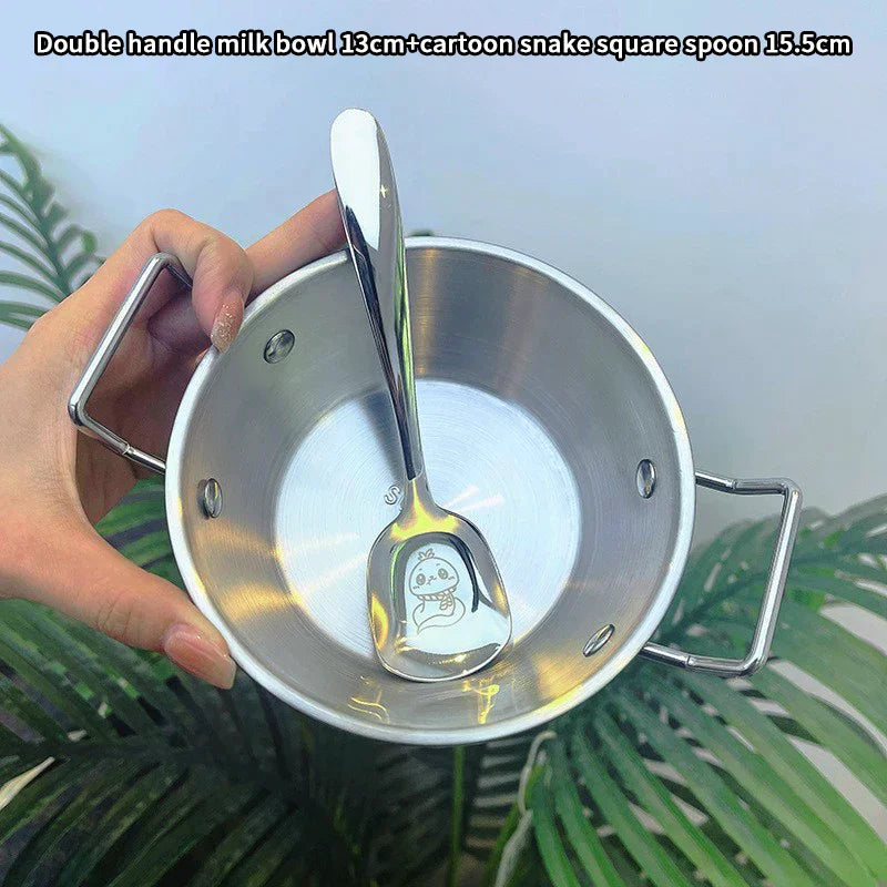 Korean Stainless Steel Rice Wine Bowl & Snack Plate