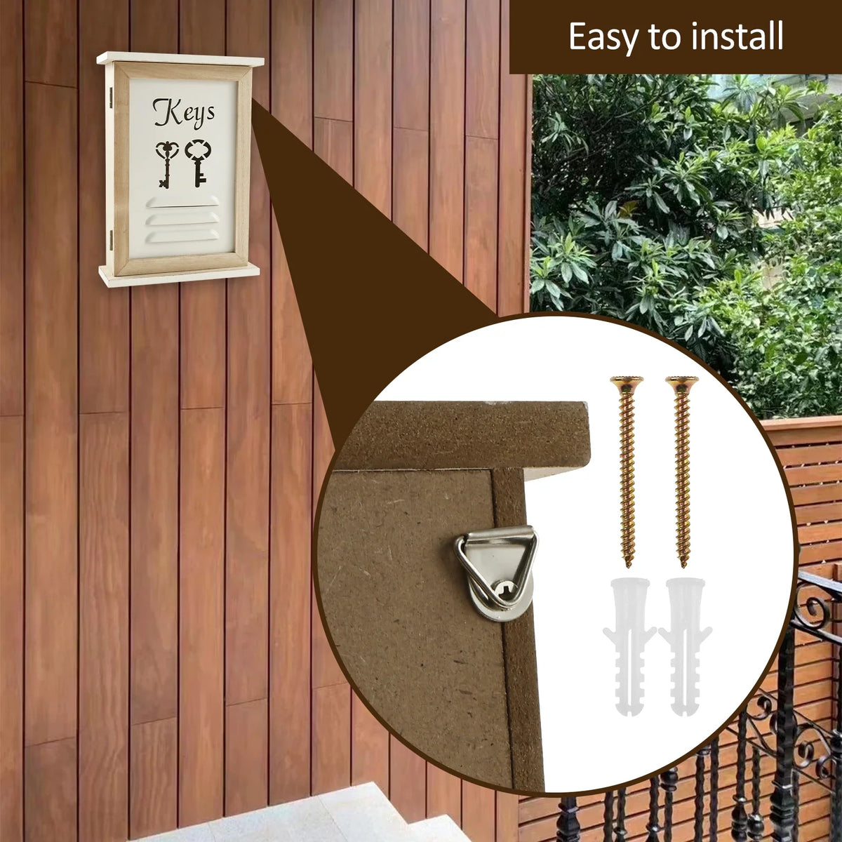Wall Key Holder Cabinet – Wooden Key Box with 6 Hooks