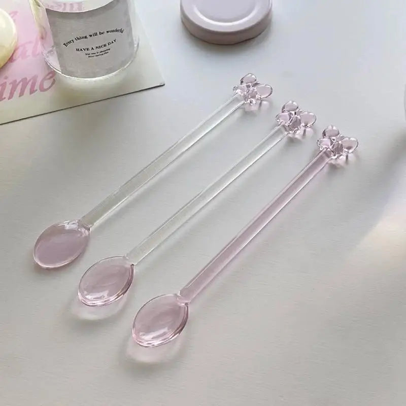Pink Bow Glass Coffee Spoon – Long Handle Stirring Teaspoon