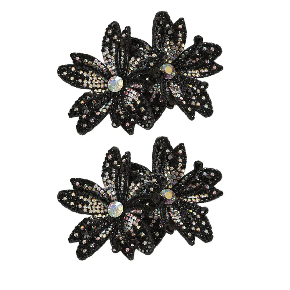 3D Rhinestone Rose Patch Pair | Sparkling DIY Fabric Appliqué