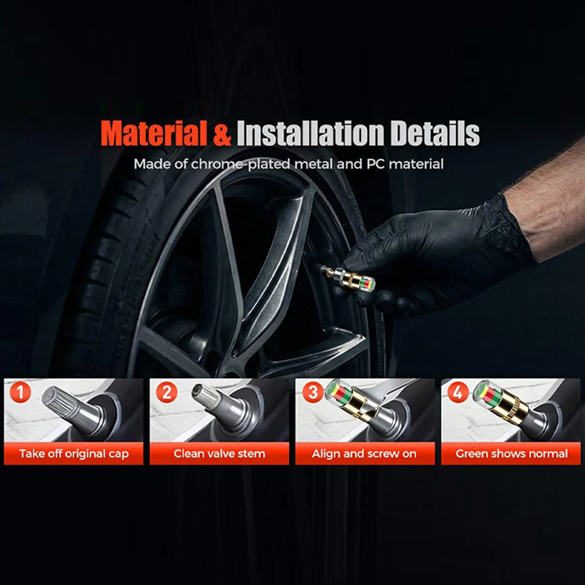 Tire Pressure Indicator Valve Caps – Color Alert Set of 4