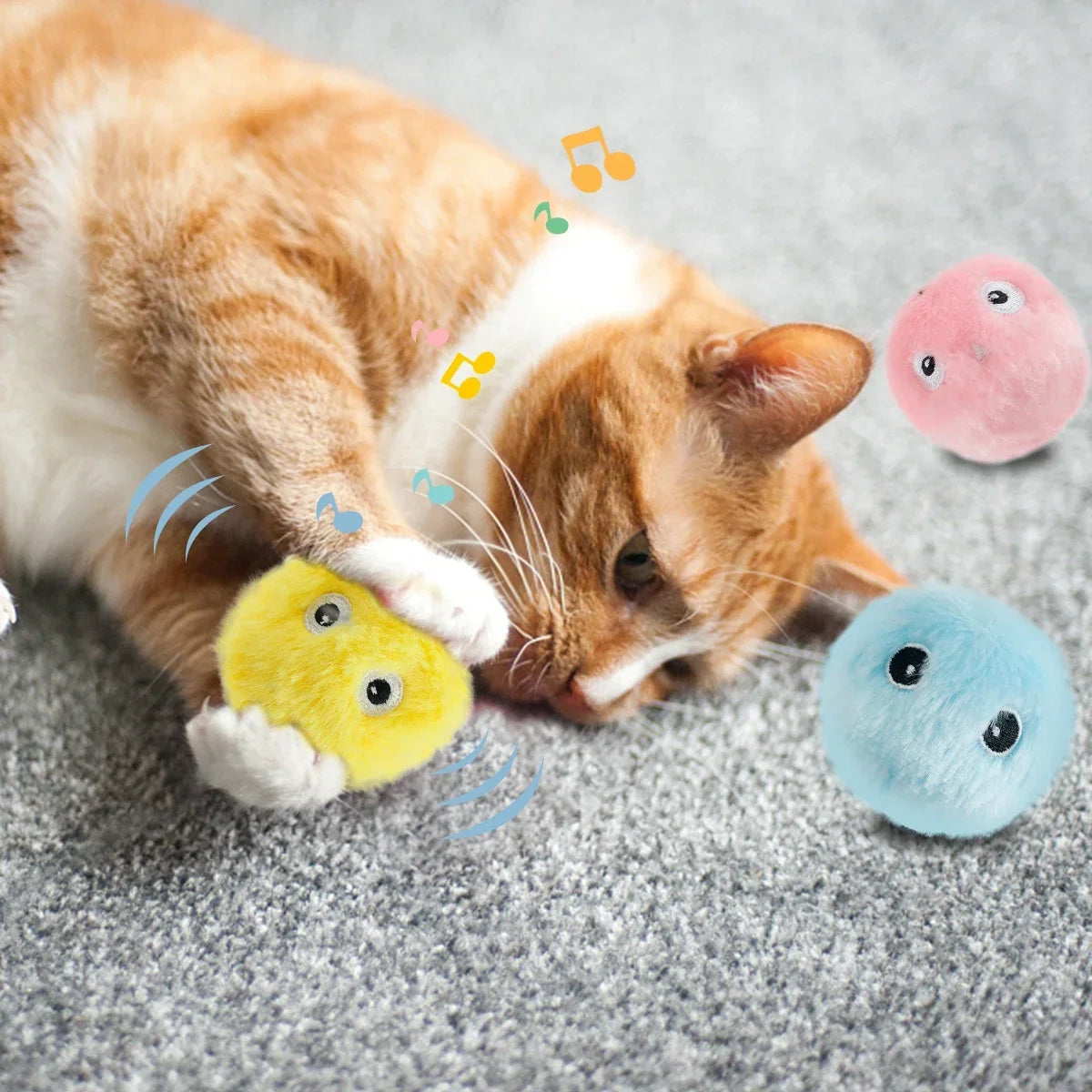 3-Pack Cat Interactive Squeaky Plush Ball Toys | Electric Moving