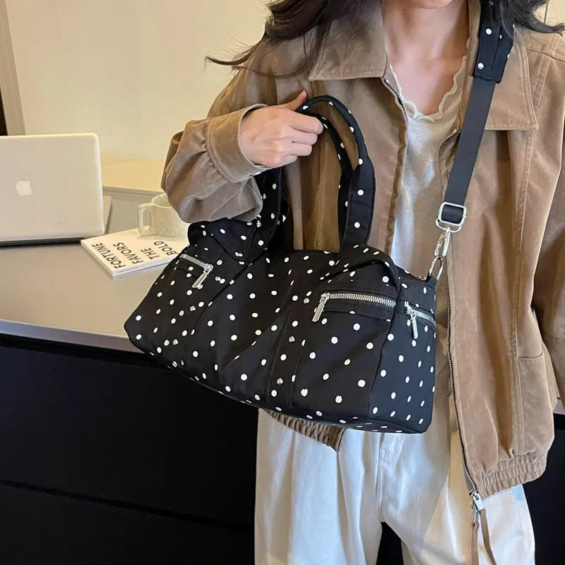 Korean Polka Dot Large Tote Bag – Shoulder & Crossbody
