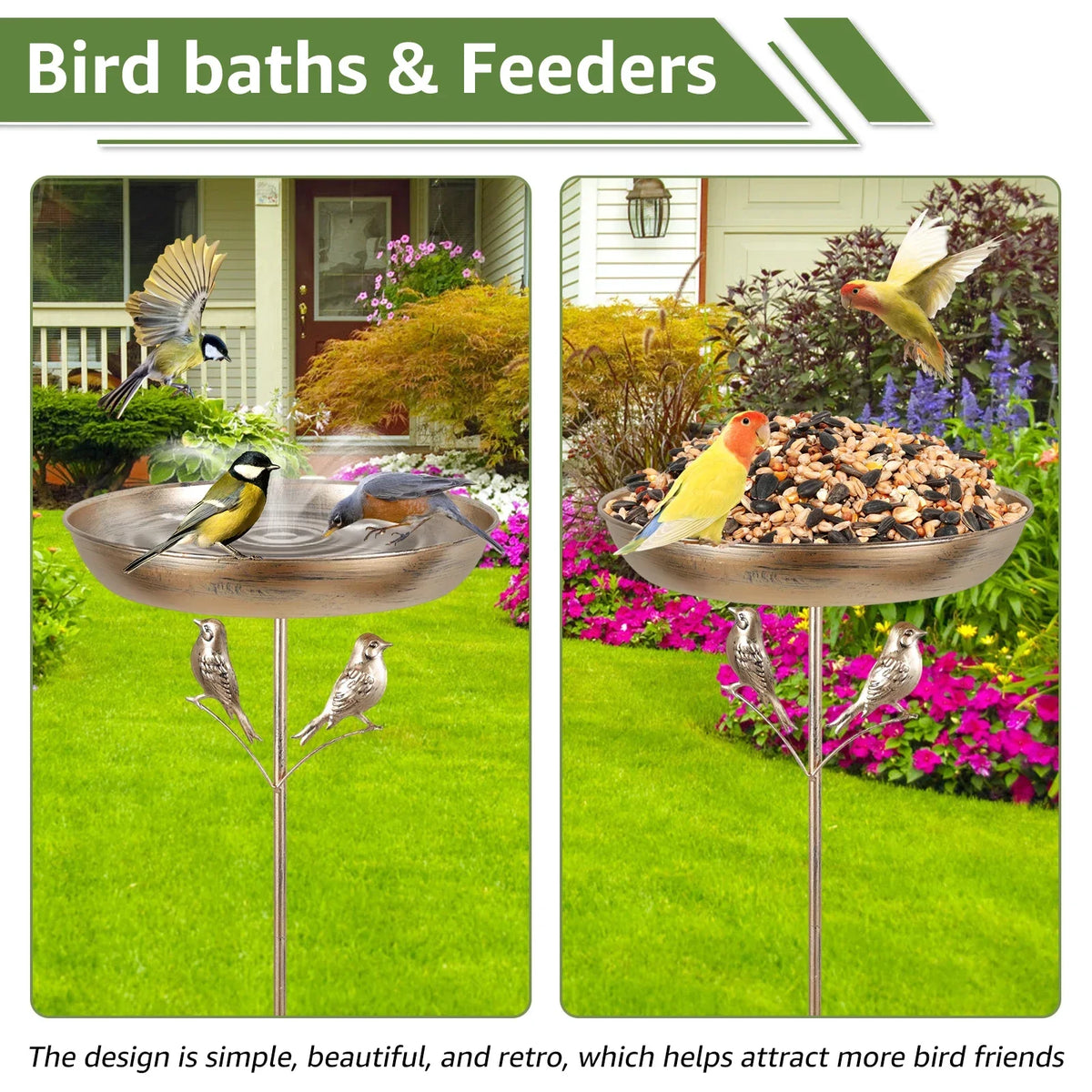 Standing Iron Bird Bath 5-Pronged Base – Garden Decor
