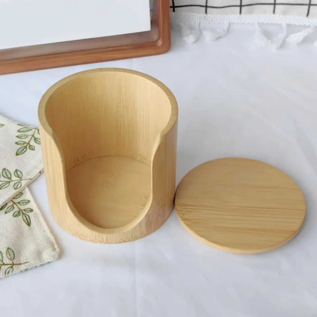 Wood Cotton Pad Holder & Makeup Organizer Box | Bamboo Style