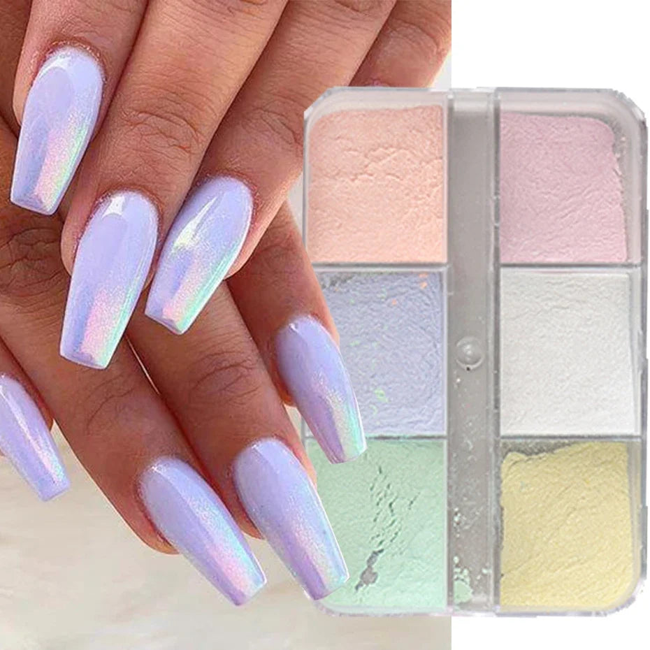 Moonlight Mirror Nail Powder | Chrome Aurora Glitter 6-Color Set