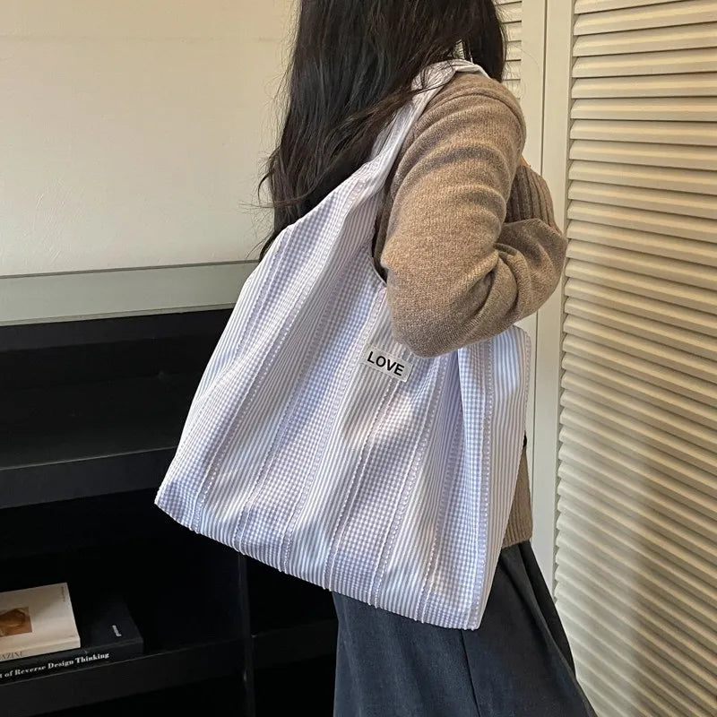 Korean-Style Canvas Tote Bag – Large Shoulder Bag for Women