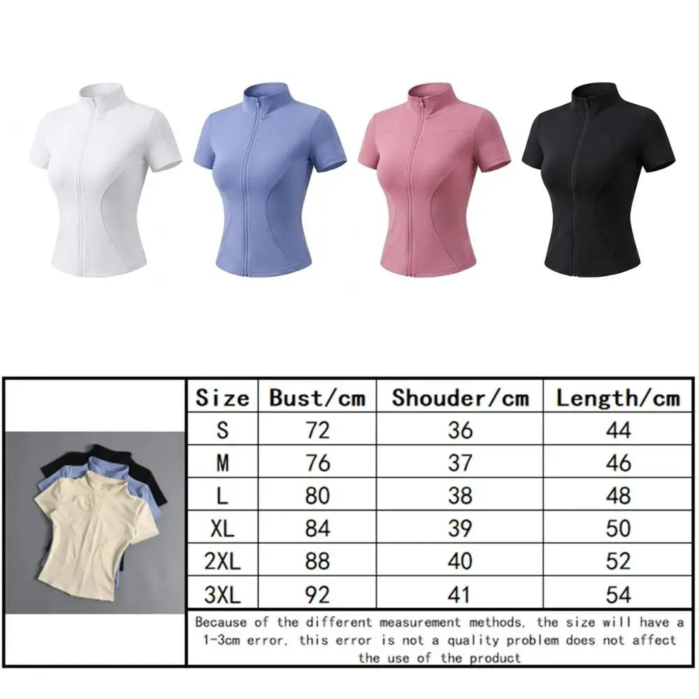 Women's Slim Fit Zip Front Short Sleeve Sports Workout Top