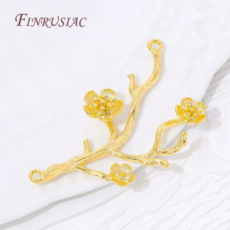 18K Gold Plated Plum Connector Charms | Brass DIY Jewelry Findings