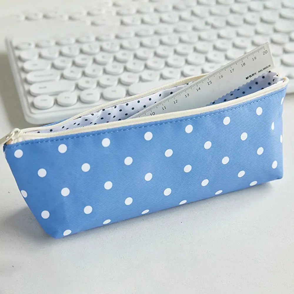 Polka Dot Pencil Case Large Capacity Zipper Stationery Pouch