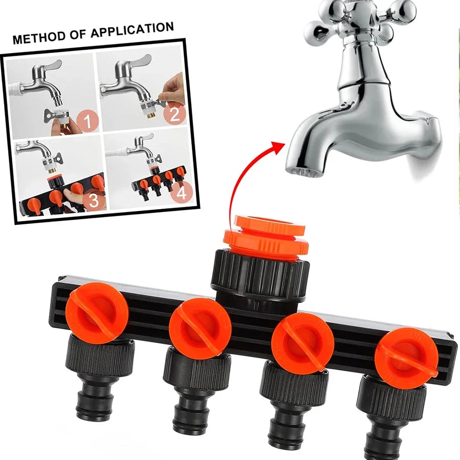 4-Way Garden Hose Splitter | Faucet Diverter 4 Port Tap