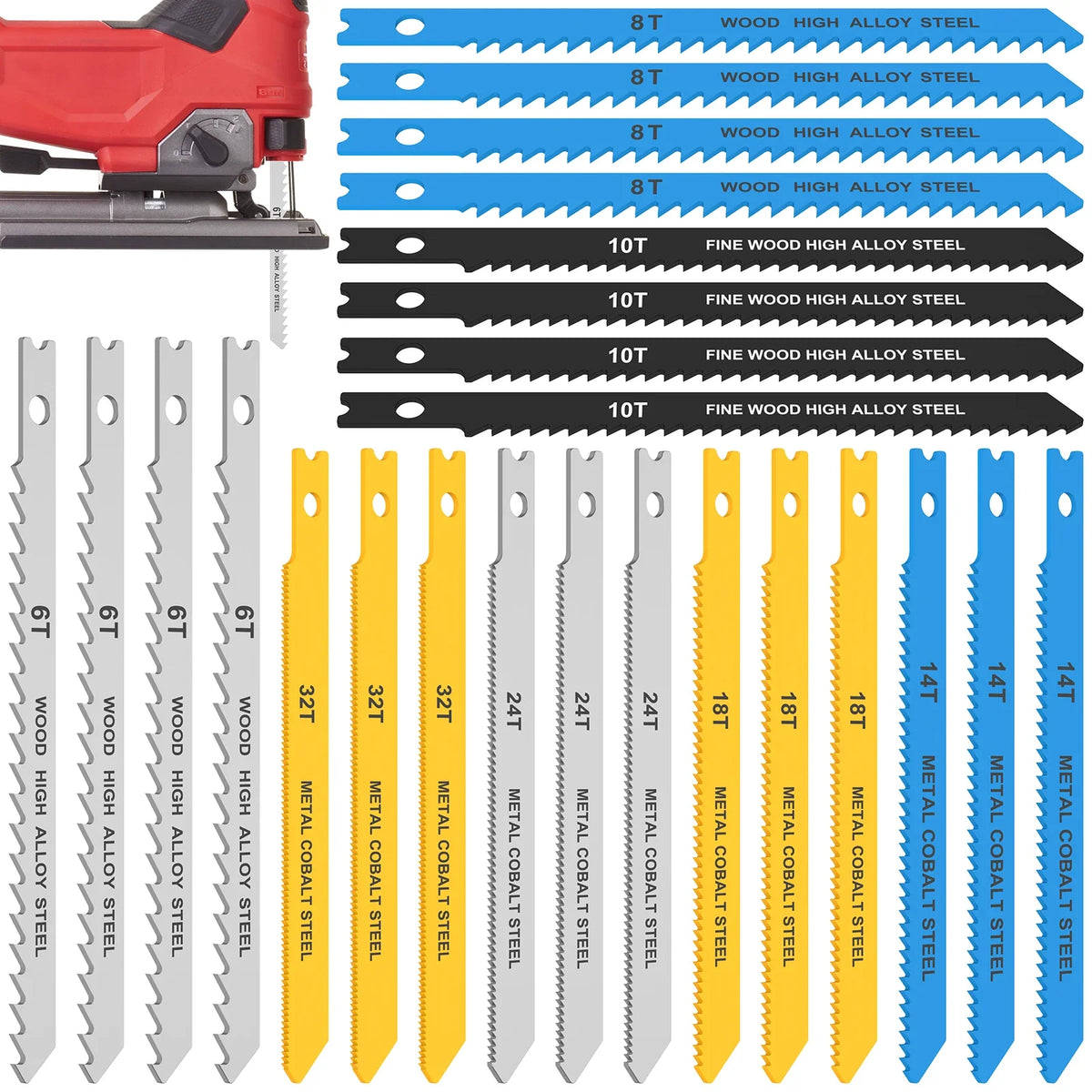 24-Piece HCS U-Shank Jigsaw Blade Set – Wood, Plastic & Metal
