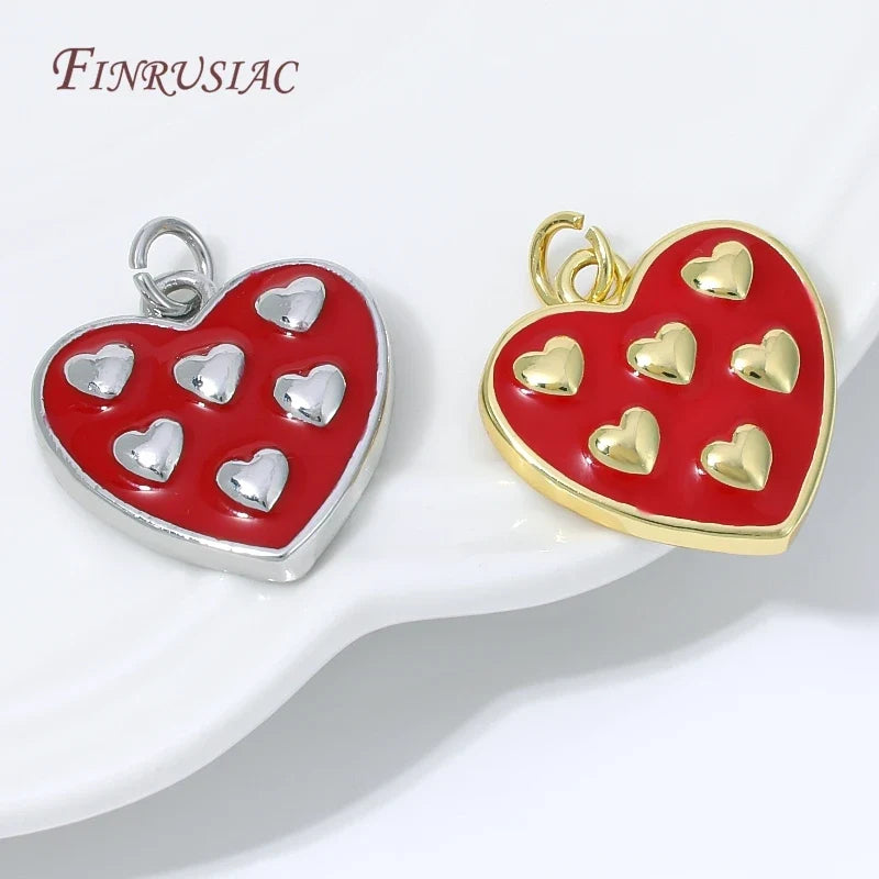 Red Enamel Heart Charms – 18K Gold Plated DIY Jewelry Pendant