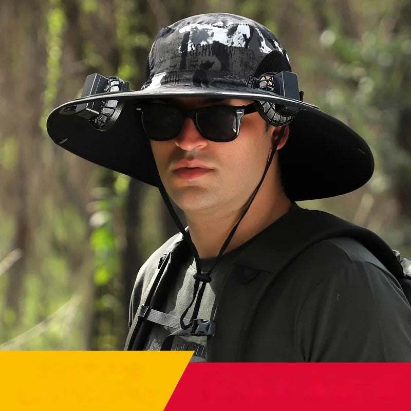 UV Protection Wide Brim Fan Hat – USB Rechargeable Cooling