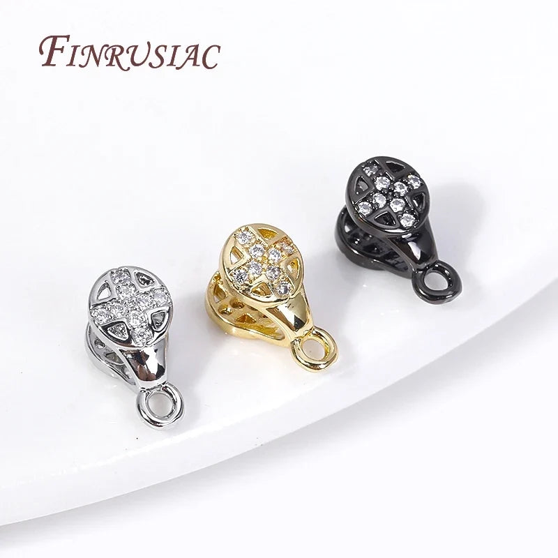 18K Gold Plated Zircon Pinch Bail Pendant Connectors for Jewelry