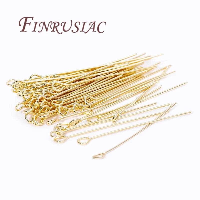 50Pcs Gold Plated Jewelry Pins – Eye, Ball & Flat Head 20–50mm
