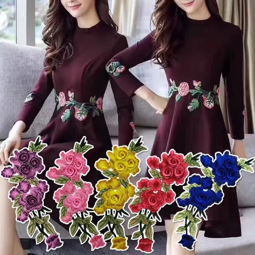 3D Embroidered Rose Flower Sew-On Patch – Ethnic Appliqué