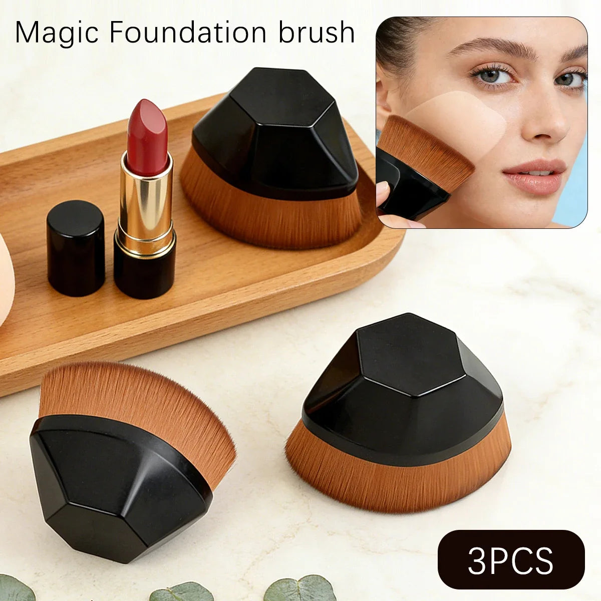 Nixie 3-Piece Makeup Brush Set – Foundation, Blush & Powder